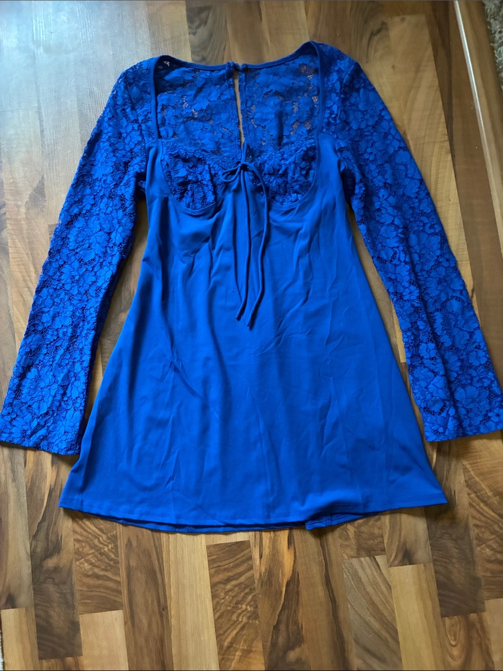 Blue Lace Long-Sleeve Mini Dress